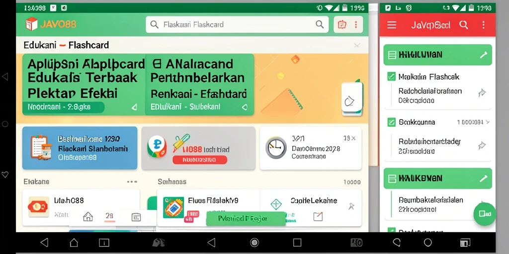 Antarmuka interaktif aplikasi Flashcard JAVO88 yang memudahkan belajar.